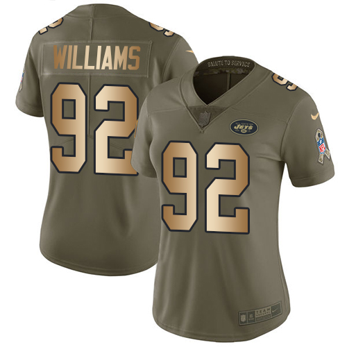Nike Jets #92 Leonard Williams Olive/Gold Women's Stitched NFL Limited 2017 Salute to Service Jersey Nike Jets #92 Leonard Williams Olive/Gold Women's Stitched NFL Limited 2017 Salute to Service Jersey