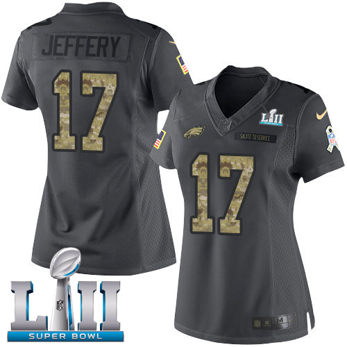 Nike Eagles #17 Alshon Jeffery Black Super Bowl LII Women's Stitched NFL Limited 2016 Salute to Service Jersey Nike Eagles #17 Alshon Jeffery Black Super Bowl LII Women's Stitched NFL Limited 2016 Salute to Service Jersey