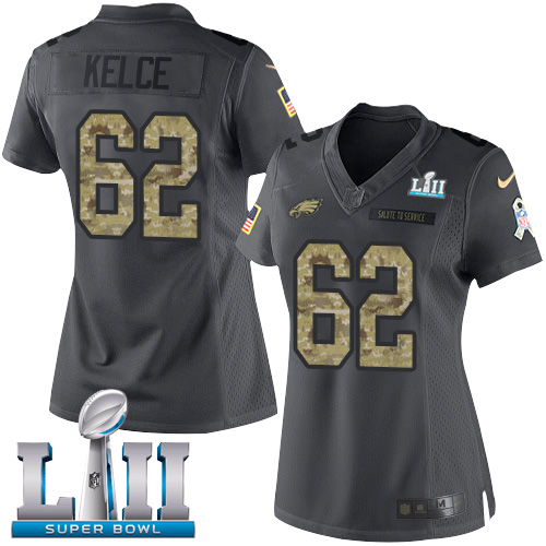 Nike Eagles #62 Jason Kelce Black Super Bowl LII Women's Stitched NFL Limited 2016 Salute to Service Jersey Nike Eagles #62 Jason Kelce Black Super Bowl LII Women's Stitched NFL Limited 2016 Salute to Service Jersey