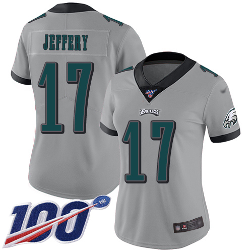 Nike Eagles #17 Alshon Jeffery Silver Women's Stitched NFL Limited Inverted Legend 100th Season Jersey Nike Eagles #17 Alshon Jeffery Silver Women's Stitched NFL Limited Inverted Legend 100th Season Jersey