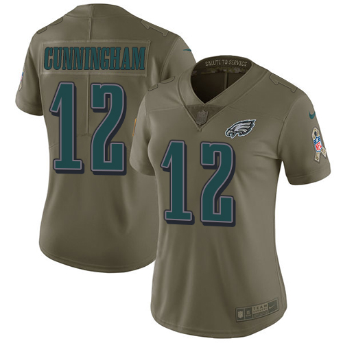 Nike Eagles #12 Randall Cunningham Olive Women's Stitched NFL Limited 2017 Salute to Service Jersey Nike Eagles #12 Randall Cunningham Olive Women's Stitched NFL Limited 2017 Salute to Service Jersey