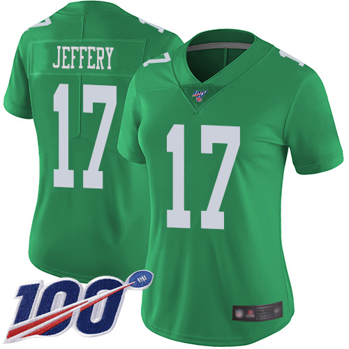 Nike Eagles #17 Alshon Jeffery Green Women's Stitched NFL Limited Rush 100th Season Jersey Nike Eagles #17 Alshon Jeffery Green Women's Stitched NFL Limited Rush 100th Season Jersey