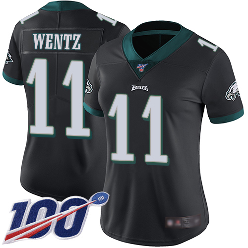 Nike Eagles #11 Carson Wentz Black Alternate Women's Stitched NFL 100th Season Vapor Limited Jersey Nike Eagles #11 Carson Wentz Black Alternate Women's Stitched NFL 100th Season Vapor Limited Jersey