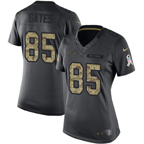 Nike Chargers #85 Antonio Gates Black Women's Stitched NFL Limited 2016 Salute to Service Jersey Nike Chargers #85 Antonio Gates Black Women's Stitched NFL Limited 2016 Salute to Service Jersey