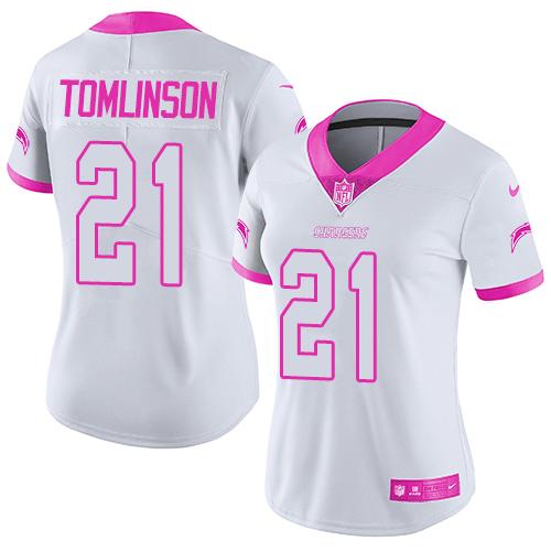 Nike Chargers #21 LaDainian Tomlinson White/Pink Women's Stitched NFL Limited Rush Fashion Jersey Nike Chargers #21 LaDainian Tomlinson White/Pink Women's Stitched NFL Limited Rush Fashion Jersey