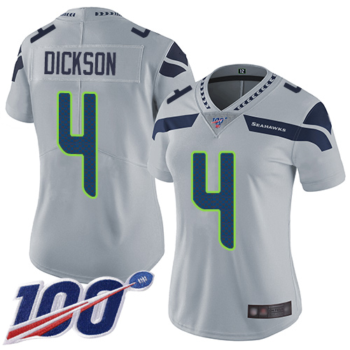 Nike Seahawks #4 Michael Dickson Grey Alternate Women's Stitched NFL 100th Season Vapor Limited Jersey Nike Seahawks #4 Michael Dickson Grey Alternate Women's Stitched NFL 100th Season Vapor Limited Jersey