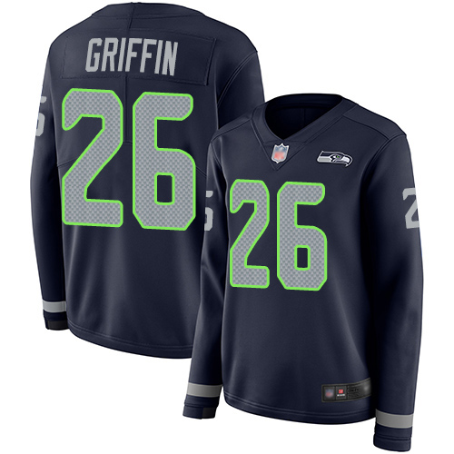 Nike Seahawks #26 Shaquem Griffin Steel Blue Team Color Women's Stitched NFL Limited Therma Long Sleeve Jersey Nike Seahawks #26 Shaquem Griffin Steel Blue Team Color Women's Stitched NFL Limited Therma Long Sleeve Jersey
