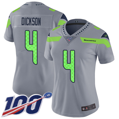 Nike Seahawks #4 Michael Dickson Silver Women's Stitched NFL Limited Inverted Legend 100th Season Jersey Nike Seahawks #4 Michael Dickson Silver Women's Stitched NFL Limited Inverted Legend 100th Season Jersey