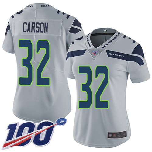 Nike Seahawks #32 Chris Carson Grey Alternate Women's Stitched NFL 100th Season Vapor Limited Jersey Nike Seahawks #32 Chris Carson Grey Alternate Women's Stitched NFL 100th Season Vapor Limited Jersey
