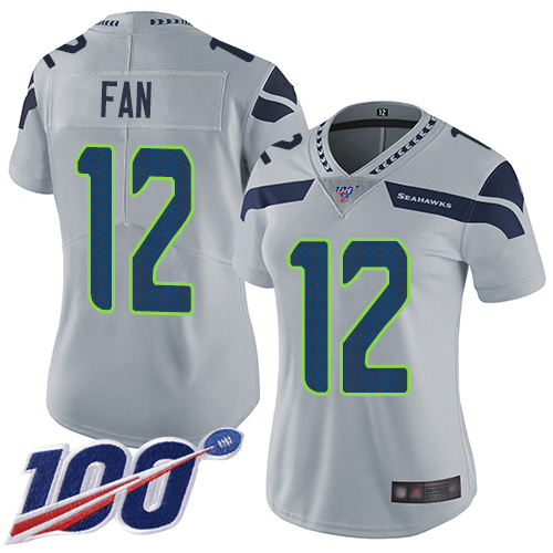 Nike Seahawks #12 Fan Grey Alternate Women's Stitched NFL 100th Season Vapor Limited Jersey Nike Seahawks #12 Fan Grey Alternate Women's Stitched NFL 100th Season Vapor Limited Jersey