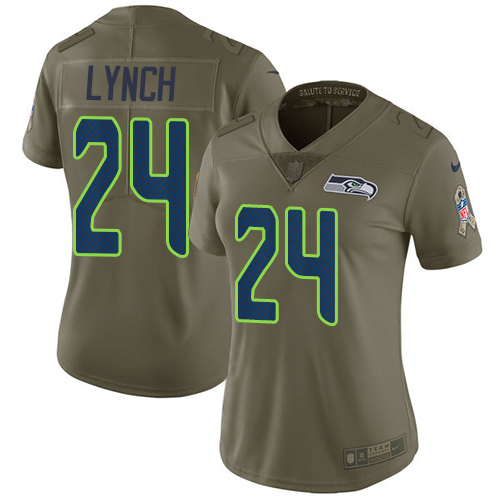 Nike Seahawks #24 Marshawn Lynch Olive Women's Stitched NFL Limited 2017 Salute to Service Jersey Nike Seahawks #24 Marshawn Lynch Olive Women's Stitched NFL Limited 2017 Salute to Service Jersey