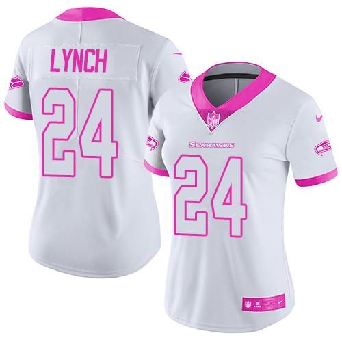 Nike Seahawks #24 Marshawn Lynch White/Pink Women's Stitched NFL Limited Rush Fashion Jersey Nike Seahawks #24 Marshawn Lynch White/Pink Women's Stitched NFL Limited Rush Fashion Jersey
