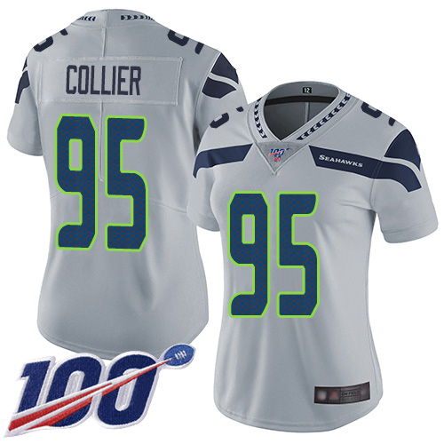 Nike Seahawks #95 L.J. Collier Grey Alternate Women's Stitched NFL 100th Season Vapor Limited Jersey Nike Seahawks #95 L.J. Collier Grey Alternate Women's Stitched NFL 100th Season Vapor Limited Jersey