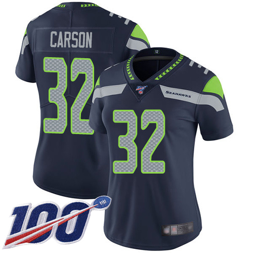 Nike Seahawks #32 Chris Carson Steel Blue Team Color Women's Stitched NFL 100th Season Vapor Limited Jersey Nike Seahawks #32 Chris Carson Steel Blue Team Color Women's Stitched NFL 100th Season Vapor Limited Jersey