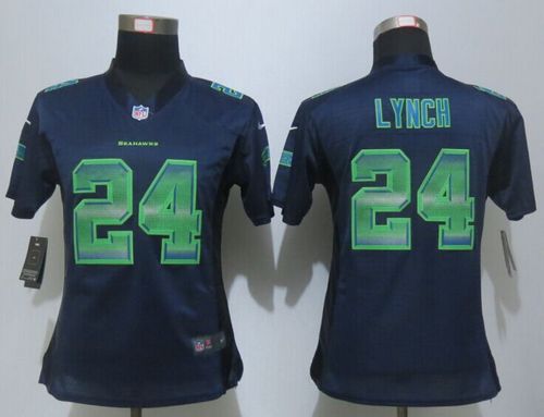 Nike Seahawks #24 Marshawn Lynch Steel Blue Team Color Women's Stitched NFL Elite Strobe Jersey Nike Seahawks #24 Marshawn Lynch Steel Blue Team Color Women's Stitched NFL Elite Strobe Jersey