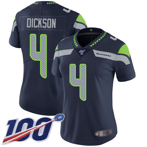 Nike Seahawks #4 Michael Dickson Steel Blue Team Color Women's Stitched NFL 100th Season Vapor Limited Jersey Nike Seahawks #4 Michael Dickson Steel Blue Team Color Women's Stitched NFL 100th Season Vapor Limited Jersey