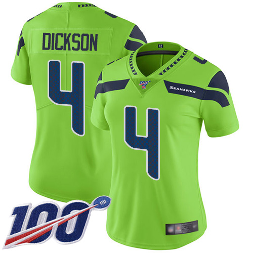 Nike Seahawks #4 Michael Dickson Green Women's Stitched NFL Limited Rush 100th Season Jersey Nike Seahawks #4 Michael Dickson Green Women's Stitched NFL Limited Rush 100th Season Jersey