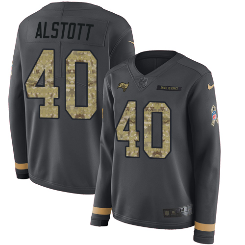 Nike Buccaneers #40 Mike Alstott Anthracite Salute to Service Women's Stitched NFL Limited Therma Long Sleeve Jersey Nike Buccaneers #40 Mike Alstott Anthracite Salute to Service Women's Stitched NFL Limited Therma Long Sleeve Jersey