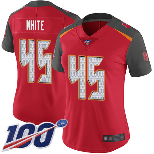 Nike Buccaneers #45 Devin White Red Team Color Women's Stitched NFL 100th Season Vapor Limited Jersey Nike Buccaneers #45 Devin White Red Team Color Women's Stitched NFL 100th Season Vapor Limited Jersey