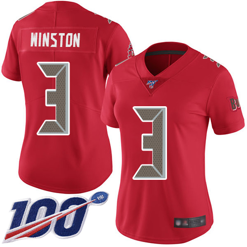 Nike Buccaneers #3 Jameis Winston Red Women's Stitched NFL Limited Rush 100th Season Jersey Nike Buccaneers #3 Jameis Winston Red Women's Stitched NFL Limited Rush 100th Season Jersey