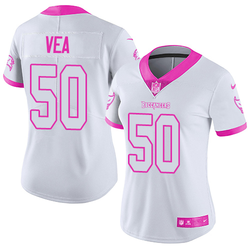 Nike Buccaneers #50 Vita Vea White/Pink Women's Stitched NFL Limited Rush Fashion Jersey Nike Buccaneers #50 Vita Vea White/Pink Women's Stitched NFL Limited Rush Fashion Jersey