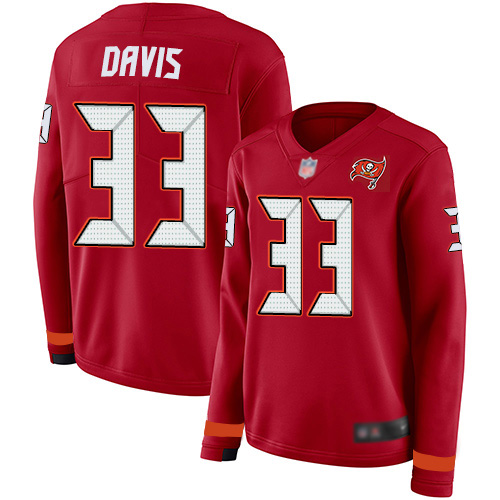 Nike Buccaneers #33 Carlton Davis III Red Team Color Women's Stitched NFL Limited Therma Long Sleeve Jersey Nike Buccaneers #33 Carlton Davis III Red Team Color Women's Stitched NFL Limited Therma Long Sleeve Jersey