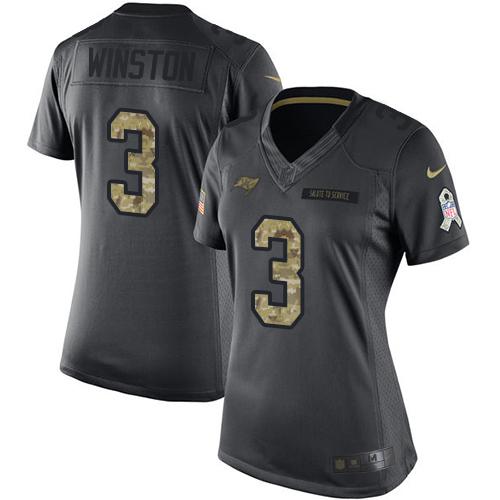 Nike Buccaneers #3 Jameis Winston Black Women's Stitched NFL Limited 2016 Salute to Service Jersey Nike Buccaneers #3 Jameis Winston Black Women's Stitched NFL Limited 2016 Salute to Service Jersey