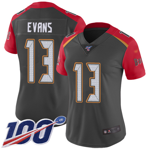 Nike Buccaneers #13 Mike Evans Gray Women's Stitched NFL Limited Inverted Legend 100th Season Jersey Nike Buccaneers #13 Mike Evans Gray Women's Stitched NFL Limited Inverted Legend 100th Season Jersey