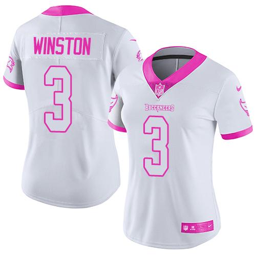 Nike Buccaneers #3 Jameis Winston White/Pink Women's Stitched NFL Limited Rush Fashion Jersey Nike Buccaneers #3 Jameis Winston White/Pink Women's Stitched NFL Limited Rush Fashion Jersey
