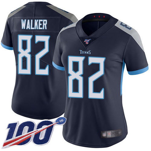 Nike Titans #82 Delanie Walker Navy Blue Team Color Women's Stitched NFL 100th Season Vapor Limited Jersey Nike Titans #82 Delanie Walker Navy Blue Team Color Women's Stitched NFL 100th Season Vapor Limited Jersey