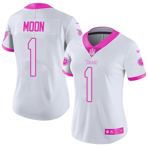 Nike Titans #1 Warren Moon White/Pink Women's Stitched NFL Limited Rush Fashion Jersey Nike Titans #1 Warren Moon White/Pink Women's Stitched NFL Limited Rush Fashion Jersey