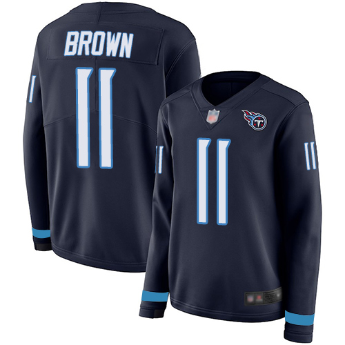 Nike Titans #11 A.J. Brown Navy Blue Team Color Women's Stitched NFL Limited Therma Long Sleeve Jersey Nike Titans #11 A.J. Brown Navy Blue Team Color Women's Stitched NFL Limited Therma Long Sleeve Jersey