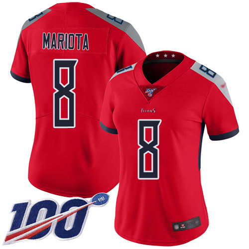 Nike Titans #8 Marcus Mariota Red Women's Stitched NFL Limited Inverted Legend 100th Season Jersey Nike Titans #8 Marcus Mariota Red Women's Stitched NFL Limited Inverted Legend 100th Season Jersey
