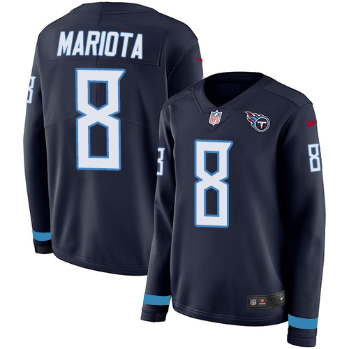 Nike Titans #8 Marcus Mariota Navy Blue Team Color Women's Stitched NFL Limited Therma Long Sleeve Jersey Nike Titans #8 Marcus Mariota Navy Blue Team Color Women's Stitched NFL Limited Therma Long Sleeve Jersey