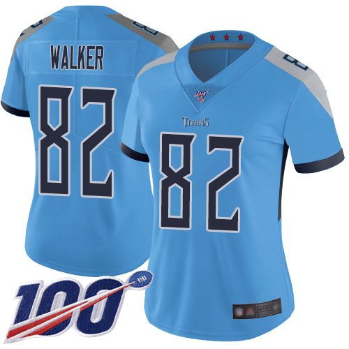 Nike Titans #82 Delanie Walker Light Blue Alternate Women's Stitched NFL 100th Season Vapor Limited Jersey Nike Titans #82 Delanie Walker Light Blue Alternate Women's Stitched NFL 100th Season Vapor Limited Jersey
