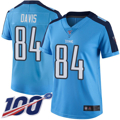 Nike Titans #84 Corey Davis Light Blue Women's Stitched NFL Limited Rush 100th Season Jersey Nike Titans #84 Corey Davis Light Blue Women's Stitched NFL Limited Rush 100th Season Jersey