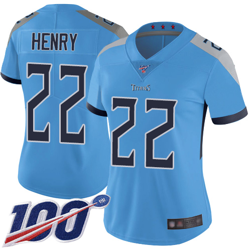 Nike Titans #22 Derrick Henry Light Blue Alternate Women's Stitched NFL 100th Season Vapor Limited Jersey Nike Titans #22 Derrick Henry Light Blue Alternate Women's Stitched NFL 100th Season Vapor Limited Jersey