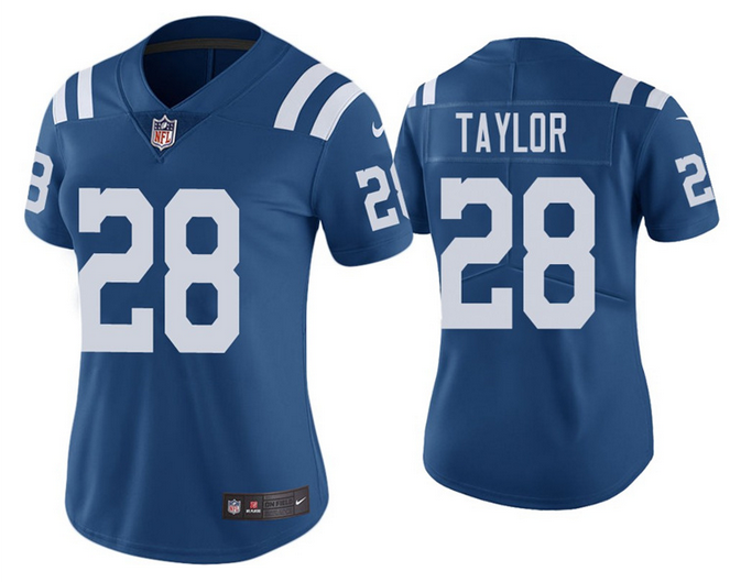 Women's Indianapolis Colts #28 Jonathan Taylor Blue Vapor Untouchable Limited Stitched Jersey(Run Small) Women's Indianapolis Colts #28 Jonathan Taylor Blue Vapor Untouchable Limited Stitched Jersey(Run Small)