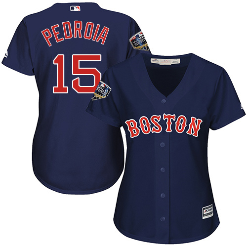 Red Sox #15 Dustin Pedroia Navy Blue Alternate 2018 World Series Women's Stitched MLB Jersey Red Sox #15 Dustin Pedroia Navy Blue Alternate 2018 World Series Women's Stitched MLB Jersey