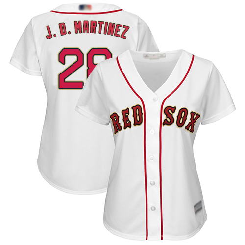 Red Sox #28 J. D. Martinez White 2019 Gold Program Cool Base Women's Stitched MLB Jersey Red Sox #28 J. D. Martinez White 2019 Gold Program Cool Base Women's Stitched MLB Jersey