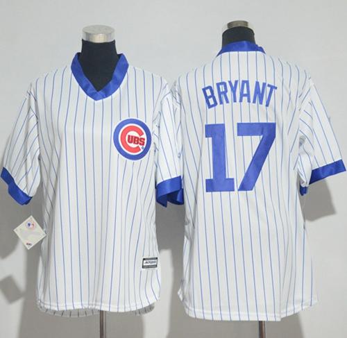 Cubs #17 Kris Bryant White(Blue Strip) Cooperstown Women's Stitched MLB Jersey Cubs #17 Kris Bryant White(Blue Strip) Cooperstown Women's Stitched MLB Jersey