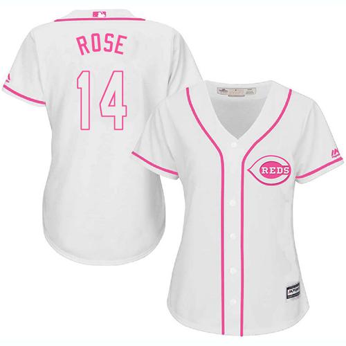 Reds #14 Pete Rose White/Pink Fashion Women's Stitched MLB Jersey Reds #14 Pete Rose White/Pink Fashion Women's Stitched MLB Jersey