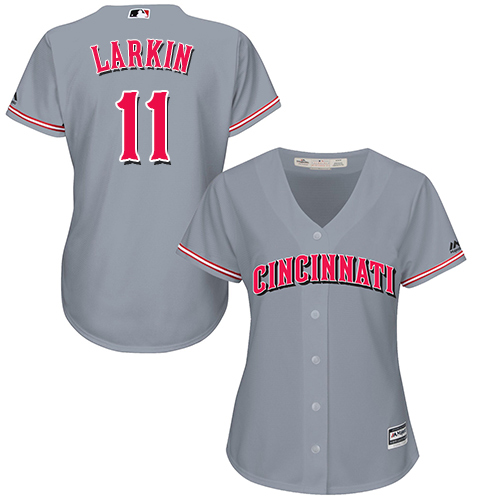 Reds #11 Barry Larkin Grey Road Women's Stitched MLB Jersey Reds #11 Barry Larkin Grey Road Women's Stitched MLB Jersey