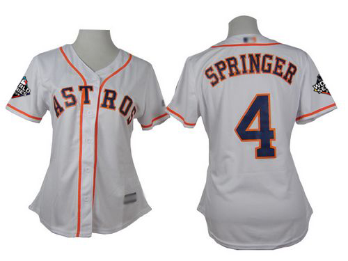 Astros #4 George Springer White Home 2019 World Series Bound Women's Stitched MLB Jersey Astros #4 George Springer White Home 2019 World Series Bound Women's Stitched MLB Jersey