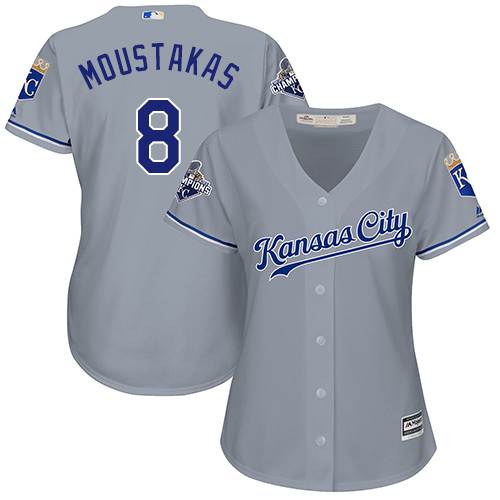 Royals #8 Mike Moustakas Grey Road Women's Stitched MLB Jersey Royals #8 Mike Moustakas Grey Road Women's Stitched MLB Jersey