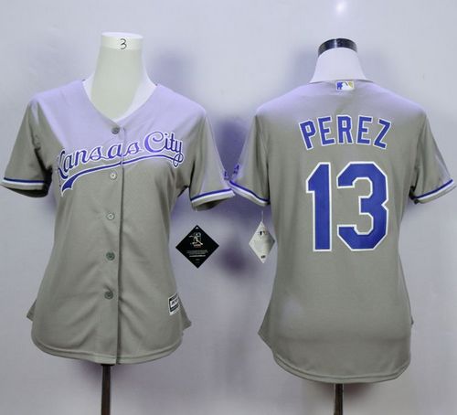 Royals #13 Salvador Perez Grey Road Women's Stitched MLB Jersey Royals #13 Salvador Perez Grey Road Women's Stitched MLB Jersey