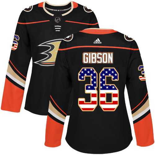 Adidas Ducks #36 John Gibson Black Home Authentic USA Flag Women's Stitched NHL Jersey Adidas Ducks #36 John Gibson Black Home Authentic USA Flag Women's Stitched NHL Jersey