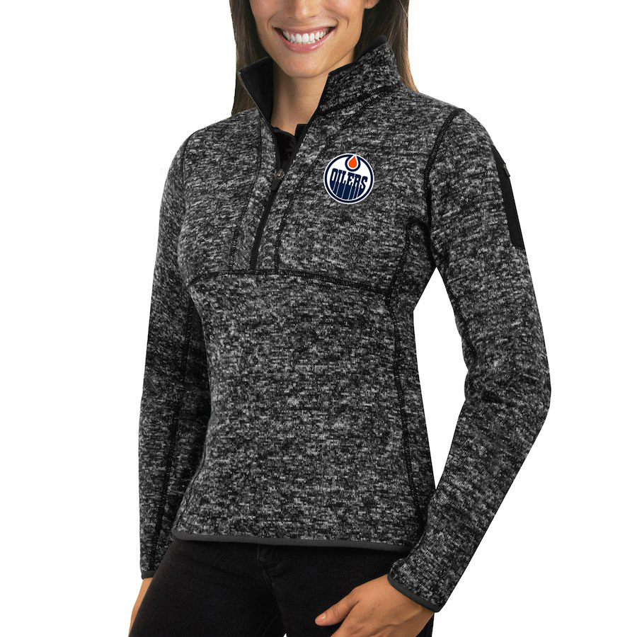 Edmonton Oilers Antigua Women's Fortune 1/2-Zip Pullover Sweater Charcoal Edmonton Oilers Antigua Women's Fortune 1/2-Zip Pullover Sweater Charcoal