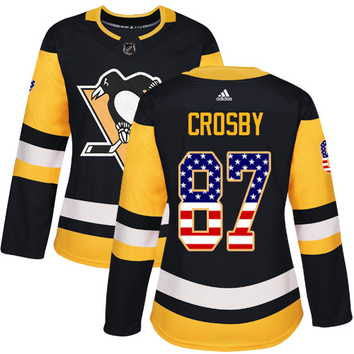 Adidas Penguins #87 Sidney Crosby Black Home Authentic USA Flag Women's Stitched NHL Jersey Adidas Penguins #87 Sidney Crosby Black Home Authentic USA Flag Women's Stitched NHL Jersey