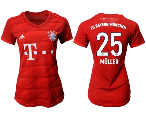 Women's Bayern Munchen #25 Muller Home Soccer Club Jersey Women's Bayern Munchen #25 Muller Home Soccer Club Jersey